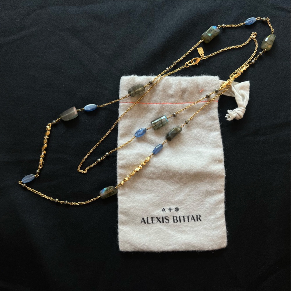 Alexis Bittar gold plated 41” necklace with lucite and crystals